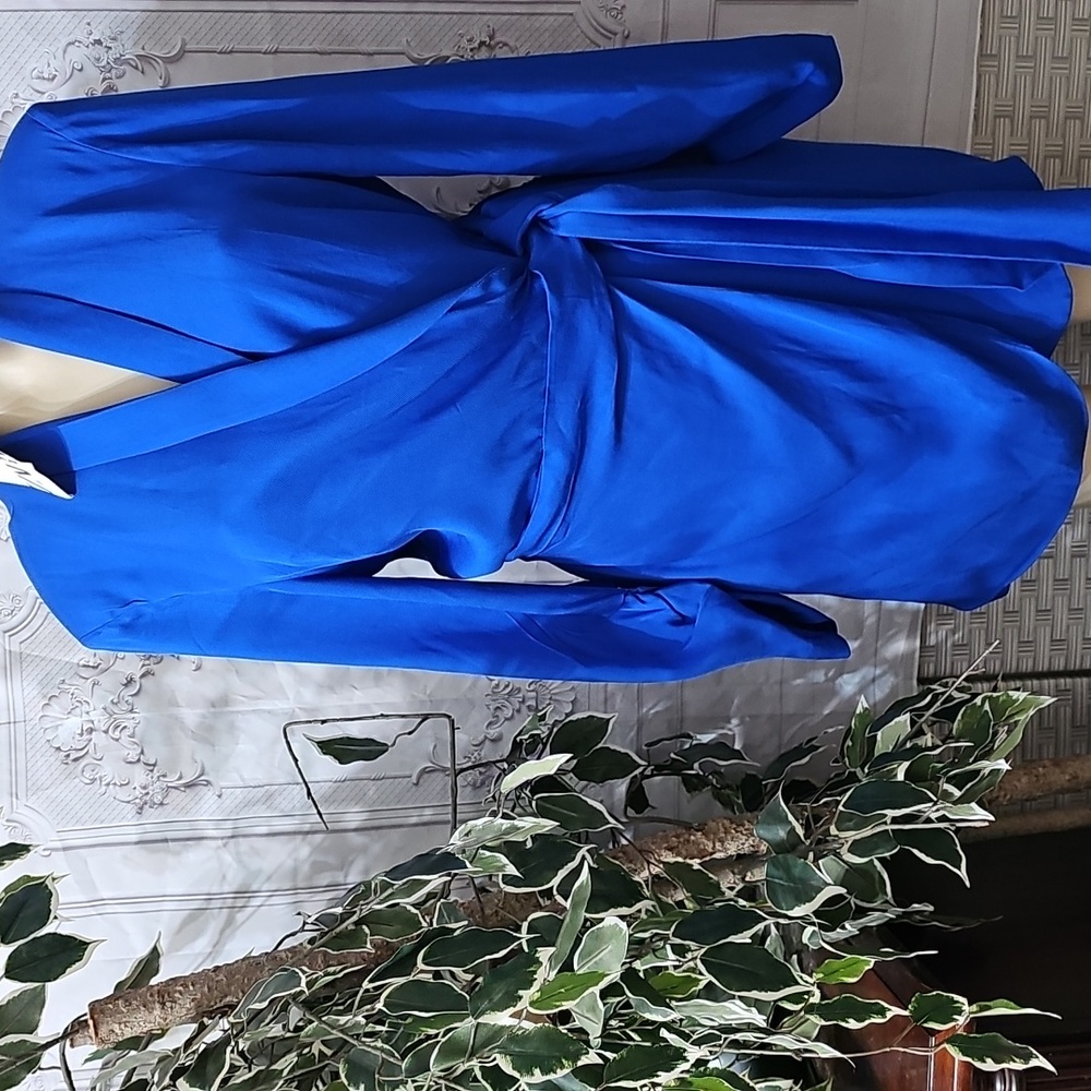 Zara NWT Royal Blue Wrap Front Mini Asymetrical Long Sleeve Gathered Dress XXL